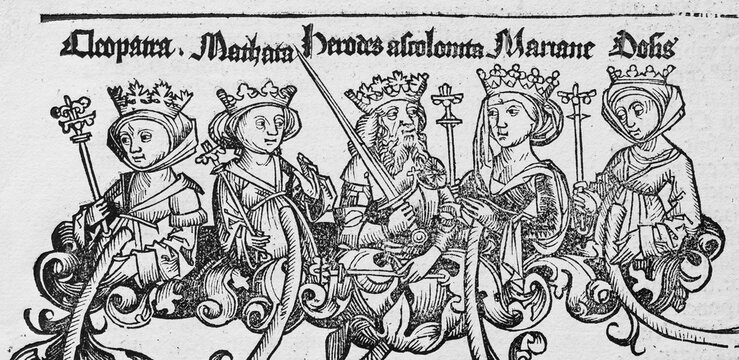Cleopatra or Cleopatra and other depictions of famous personalities, woodcut, from Schedel'sche Weltchronik, Hartmann Schedel 1493