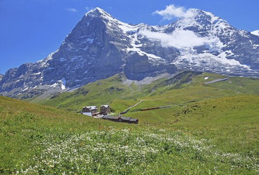 Kleine Scheidegg off the Eiger and M&ouml;nch, Wengen, Jungfrau region, Bernese Alps, Bernese Oberland, Canton of Bern, Switzerland, UNESCO World Natural Heritage