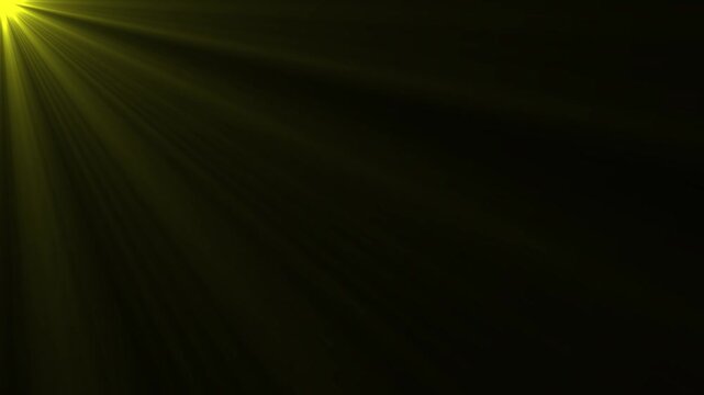Volumetric light ray animation with glowing sunbeam lens flare overlay on dark background loop
