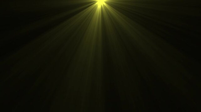 Volumetric light ray animation with glowing sunbeam lens flare overlay on dark background loop