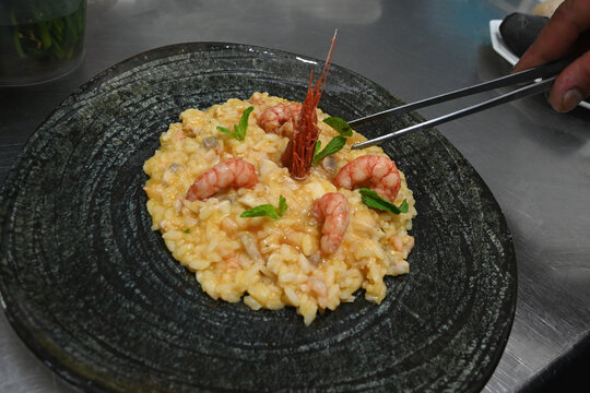 risotto ai frutti di mare con gamberetti e pistacchi