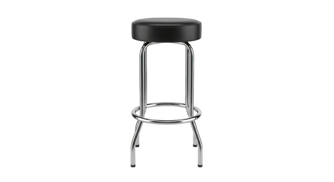 Modern chrome bar stool with black leather seat isolated on transparent background