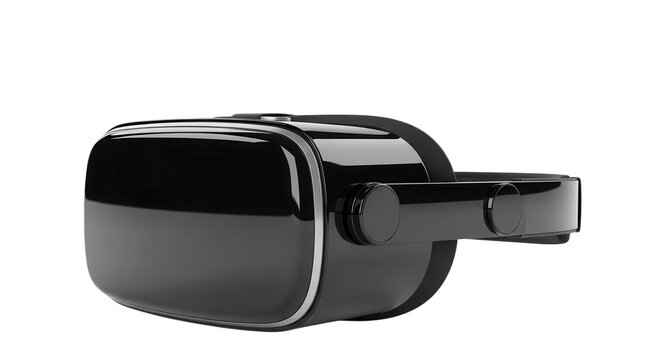 Sleek black virtual reality headset isolated on transparent background