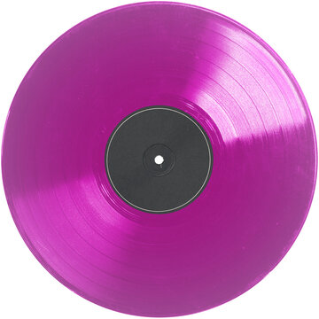 Purple night transparent retro style vinyl record black label. realistic photography. png isolated on transparent background for graphic design