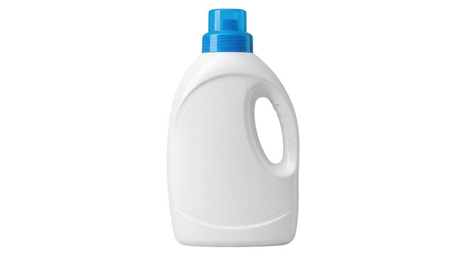 White plastic detergent bottle with blue cap isolated on transparent background