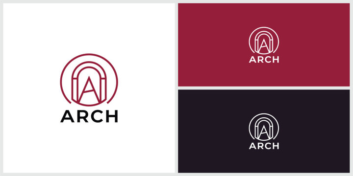 Architectural archway doorway logo design template with letter a entrance building