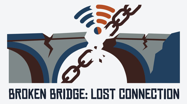 Broken Bridge Symbolizing Lost Connection Vector Illustration