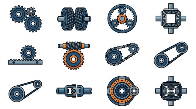 Collection of mechanical gears and transmission systems.