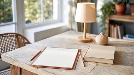 Fototapeta premium Blank Letterhead And Envelope On Marble Table 