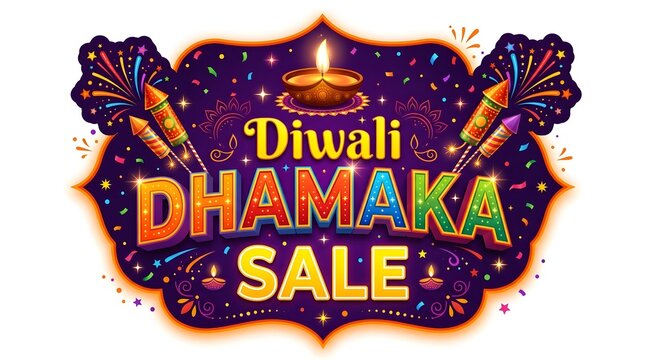 Diwali dhamaka sale banner with diya lamp and firecrackers