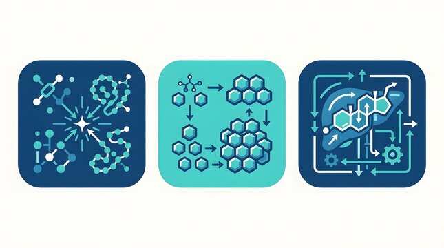 Metabolism Icons Showing Molecular Synthesis and Liver Biochemistry