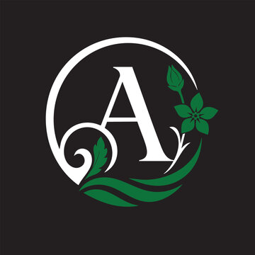 White and green floral letter A monogram