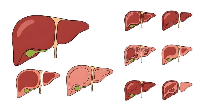 Liver Anatomy Illustration with Gallbladder and Internal Structure Icons