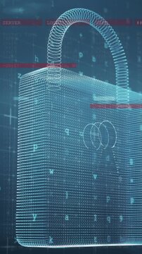 Animation of data processing, online security padlock