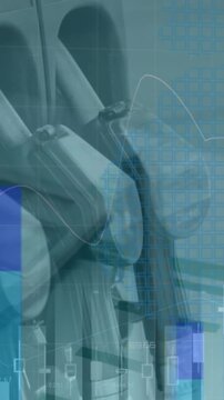 Animation of financial data processing over businessman petrol distributor