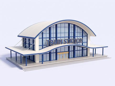 3D architectural model of a modern railway station