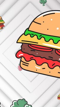 Animation of hamburger icons falling over white diamond circles