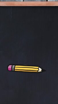 Animation of pencils falling over black board with copy space