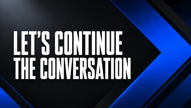 White bold text reading 'continue conversation' on a dark background with blue accents.