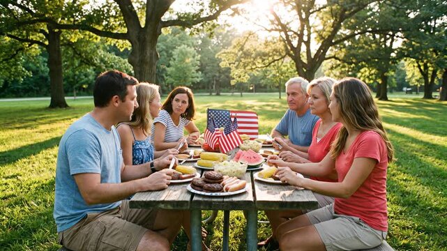 American Family Celebrating Labor Day Together Outdoors