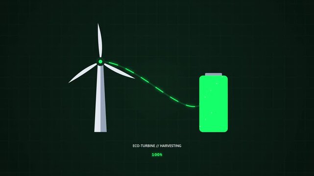 Wind turbine charging battery and powering green smart city