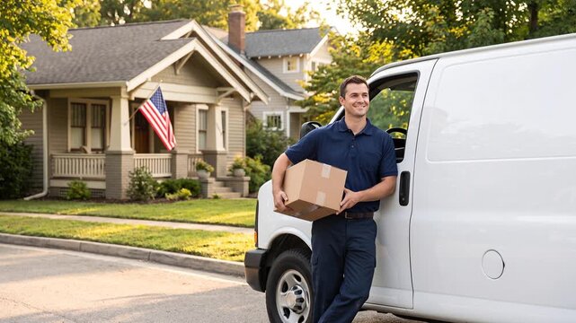 American Delivery Worker Carrying Package During Labor Day