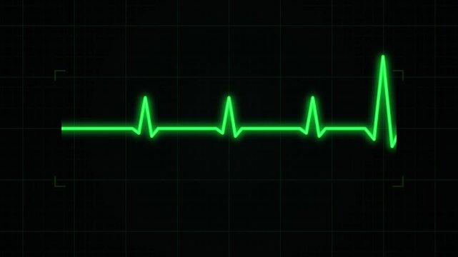 Green digital heart rate monitor pulse forming glowing heart