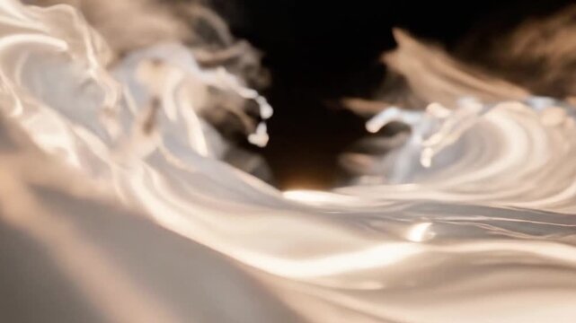 Abstract liquid silver waves with golden reflections on black background