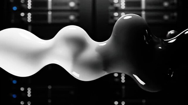 Abstract monochrome liquid splash in a dark server room