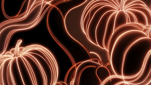 Abstract glowing pumpkin and flowing light lines overlay background for autumn thanksgiving festival