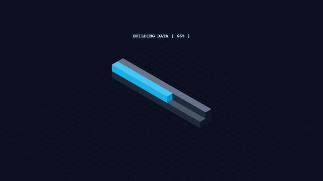 Isometric digital loading bar progress animation in blue
