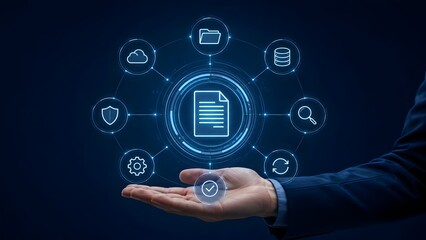 Obraz premium Digital data management and security concept with icons