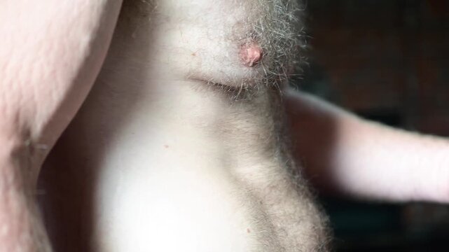 man boobs dad bod, close up hairy chest, man boobs 