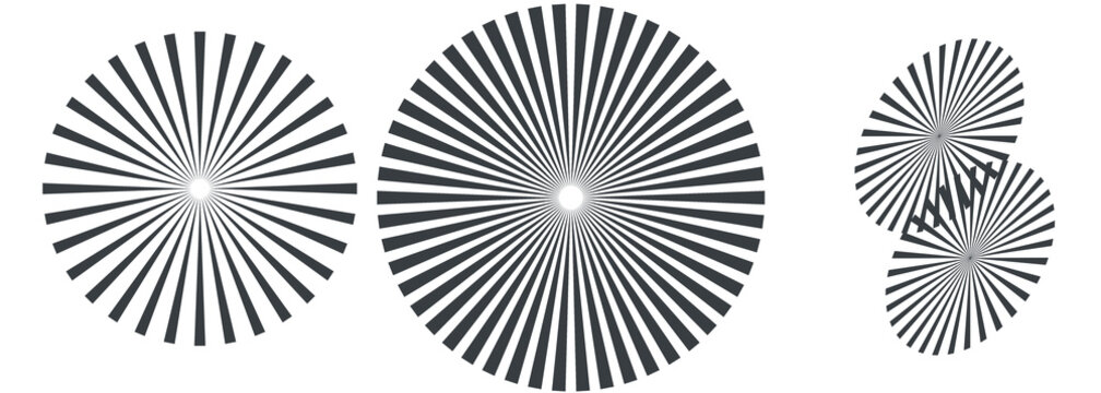 Cuatro c&iacute;rculos geom&eacute;tricos con patr&oacute;n de rayos en color morado formando figuras tipo estrella y espiral sobre fondo blanco