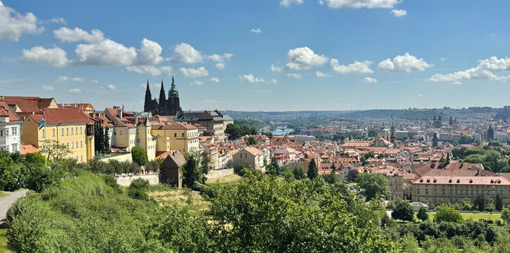 Beautiful landscape of Prague Castle Complex with its cathedral in Prague, Czechia