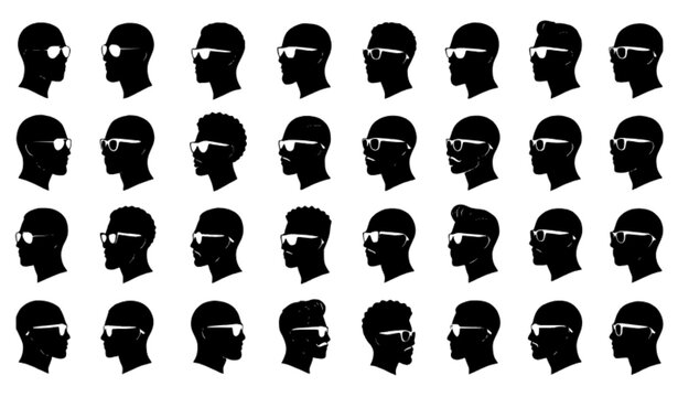 Male Head Side Profile Silhouette with Sunglasses Fashion Vector Collection