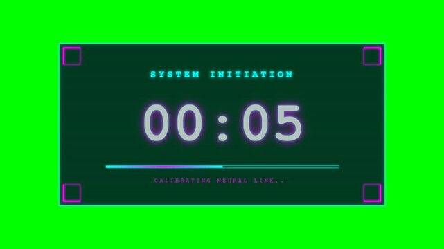 Futuristic hologram neon HUD countdown timer for technology, gaming, events, live streams, and digital presentations.