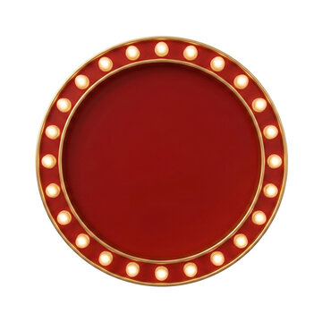 Blank Round Vintage Marquee Sign Frame with Glowing Light Bulbs