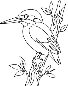 Continuous line drawing of kingfisher bird perched on a branch vector illustration for wildlife and nature conservation concept