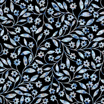 Light blue mother of pearl dainty floral seamless pattern