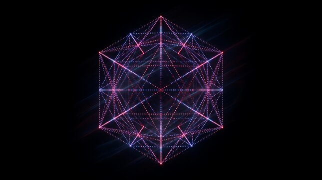 Abstract Geometric Structure Composed of Interconnected Lines and Points Against a Dark Background