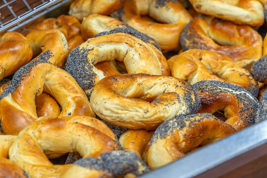 Freshly baked traditional Montreal style sesame bagels