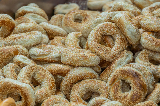 Freshly baked traditional Montreal style sesame bagels