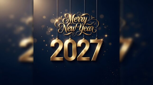 Elegant golden 2027 new year celebration background with sparkling lights and festive design