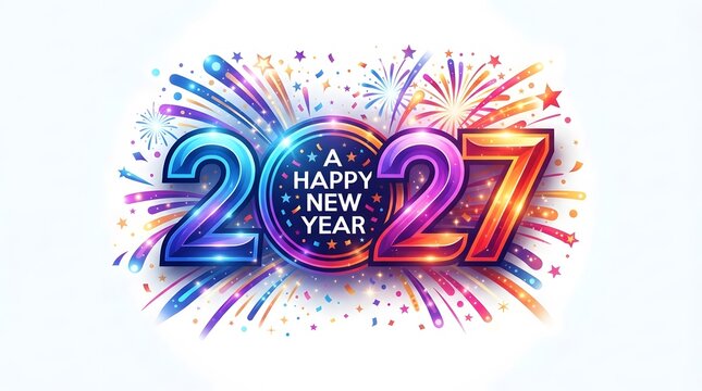 Colorful abstract design celebrating a happy new year with the year 2027