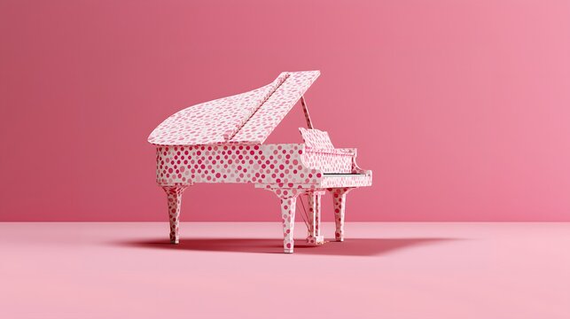 Polka dot grand piano on a pink background, stylish and unique