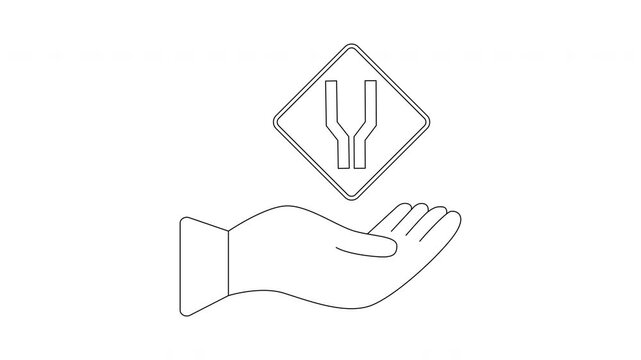 Hand Holding Road Split Sign Symbolizing Choice and Decision Making.