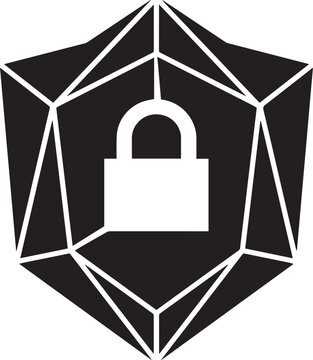 Geometric low poly security shield and padlock vector illustration