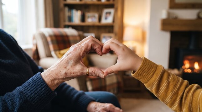 National love people day hands forming heart shape indoors by cozy fireplace with kindness compassion friendship community