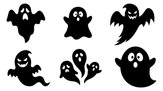 Spooky Halloween Ghost Silhouettes Clipart Bundle Cute Scary Floating Ghosts Transparent Background PNG